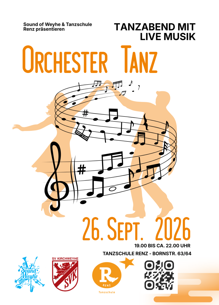 Flyer zur Veranstaltung mit allen Infos Orchester Tanz 26.09.2026 in der Tanzschule Renz